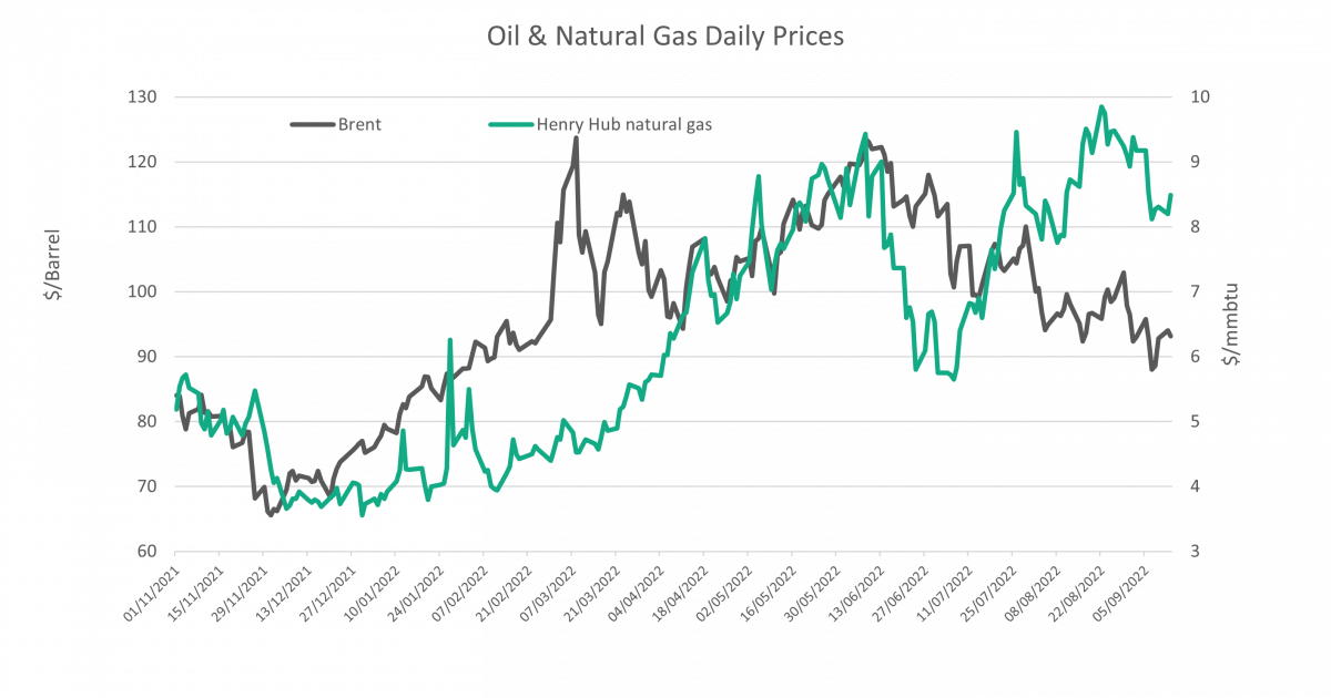 Graph of Oil & Natural Gas Daily Prices 
