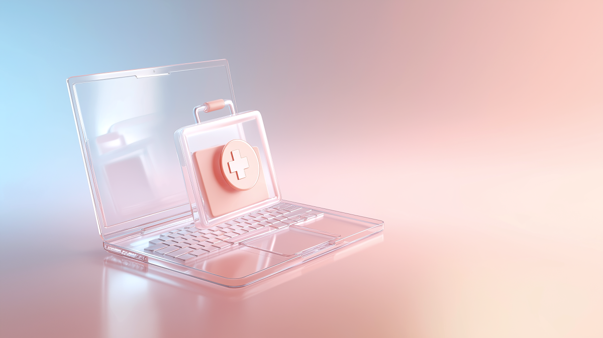 Glass-like doctor case in front of a computer