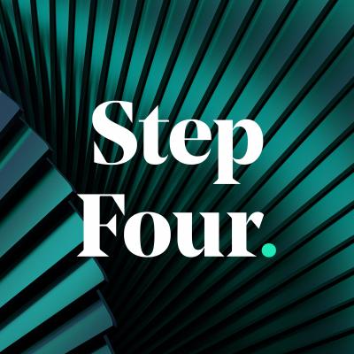 An abstract background which says "step four" over it. 