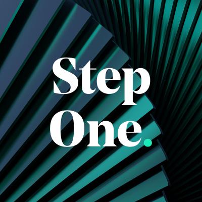 An abstract background which says "step one" over it. 