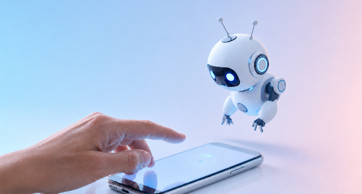 mini robot next to smartphone