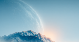 Space landscape with huge planet at the back