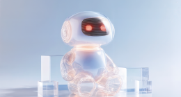 Little white robot with red eyes