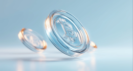 Transparent glass bitcoin floating