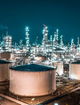 Production plant seen at night