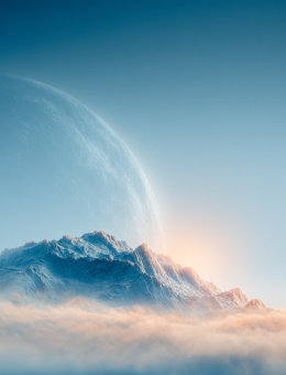 Space landscape with huge planet at the back