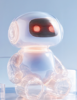 Little white robot with red eyes