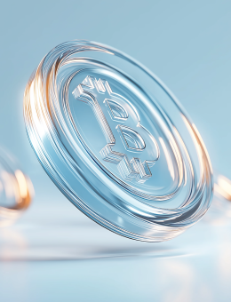 Transparent glass bitcoin floating