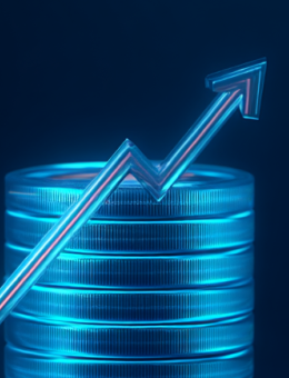 Blue coins with an arrow going up