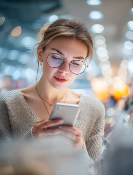 Woman evaluating retail options